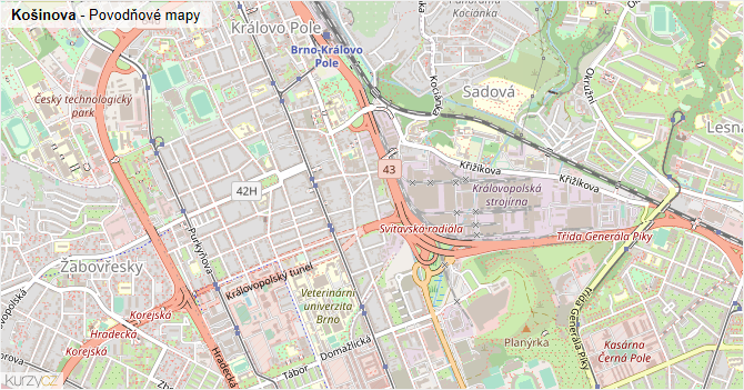 Košinova - záplavové mapy stoleté vody