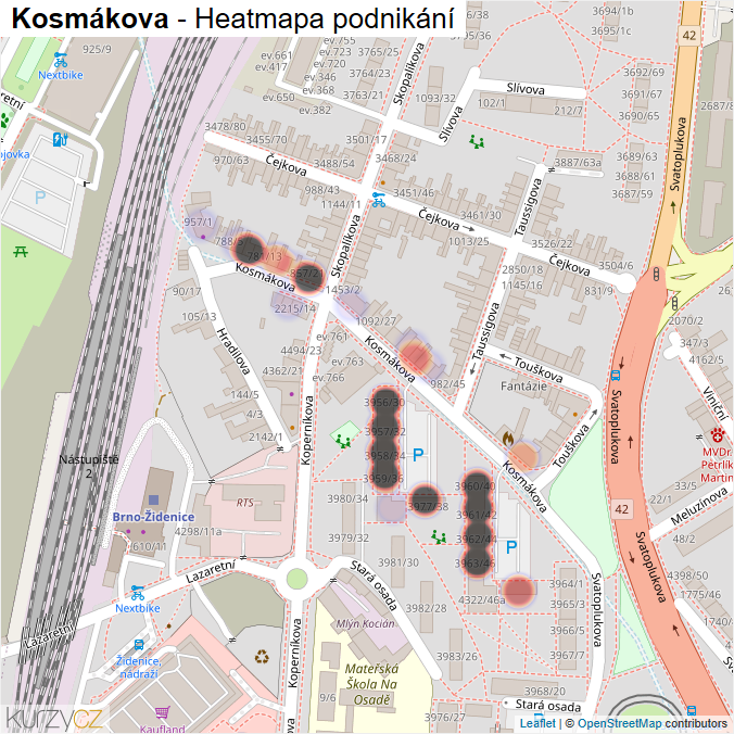 Mapa Kosmákova - Firmy v ulici.