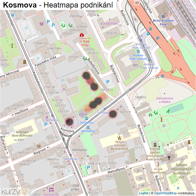 Mapa Kosmova - Firmy v ulici.