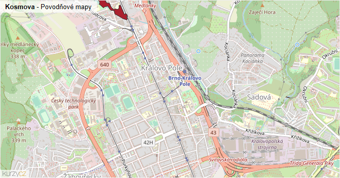 Kosmova - záplavové mapy stoleté vody