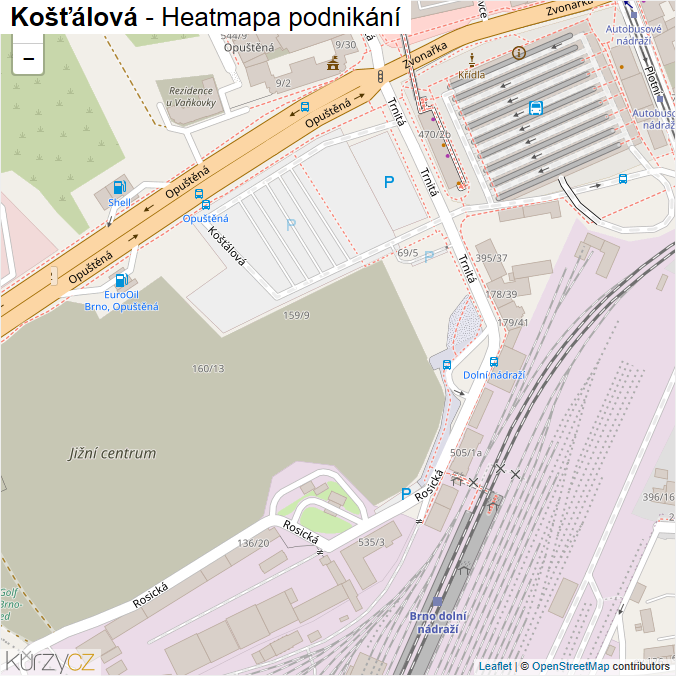 Mapa Košťálová - Firmy v ulici.
