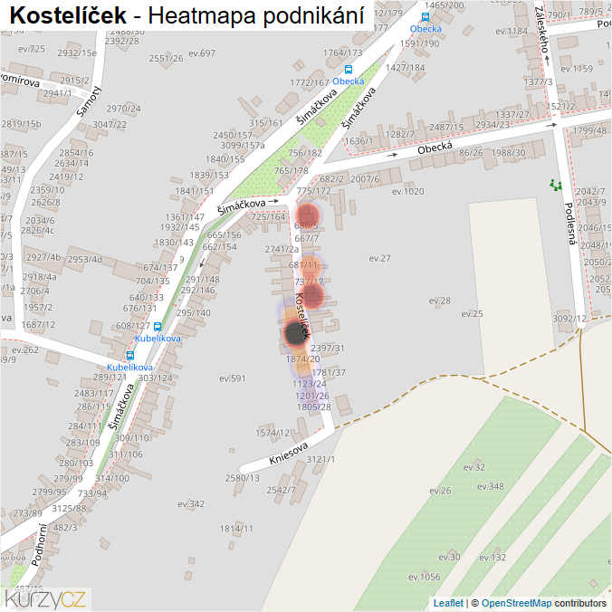 Mapa Kostelíček - Firmy v ulici.