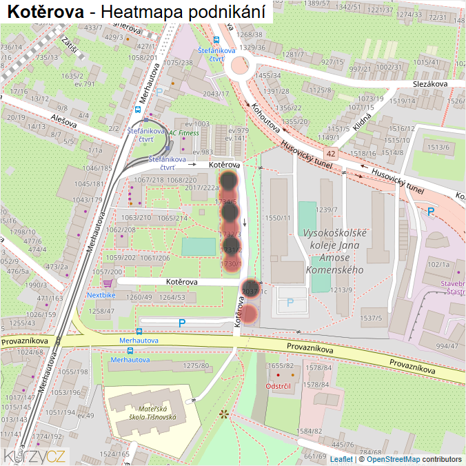Mapa Kotěrova - Firmy v ulici.