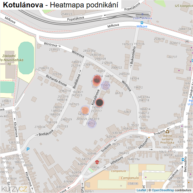 Mapa Kotulánova - Firmy v ulici.