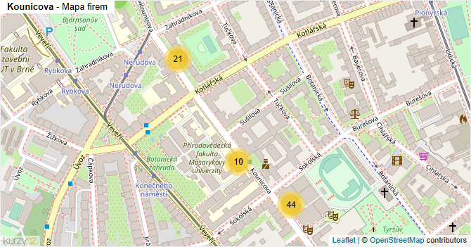 Kounicova - mapa firem
