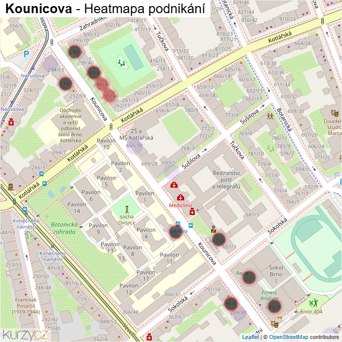 Mapa Kounicova - Firmy v ulici.