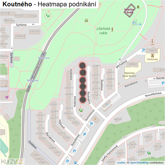 Mapa Koutného - Firmy v ulici.