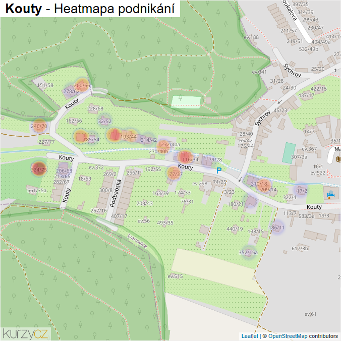 Mapa Kouty - Firmy v ulici.
