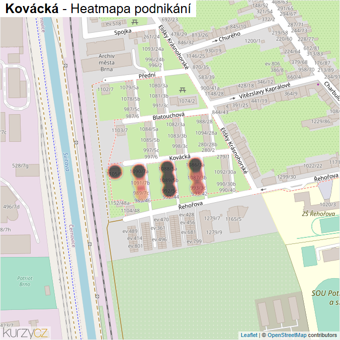 Mapa Kovácká - Firmy v ulici.