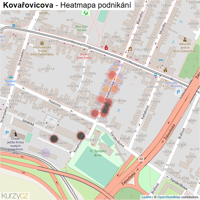 Mapa Kovařovicova - Firmy v ulici.