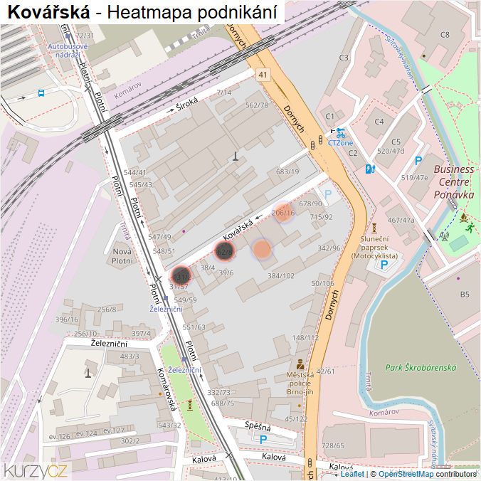 Mapa Kovářská - Firmy v ulici.