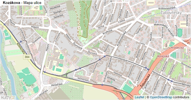 Kozákova - mapa ulice