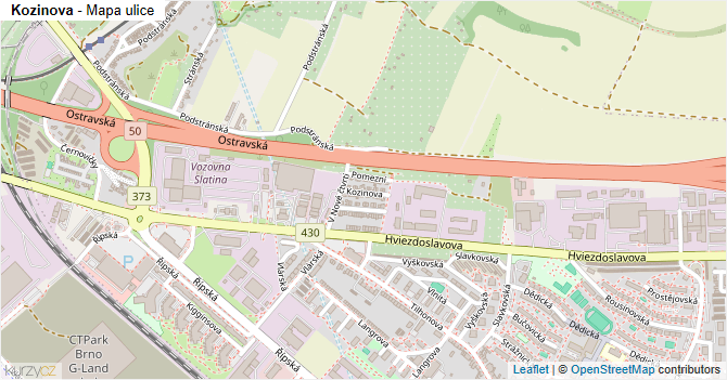 Kozinova - mapa ulice