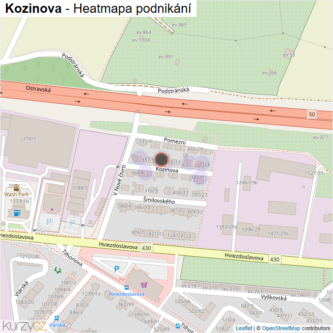 Mapa Kozinova - Firmy v ulici.