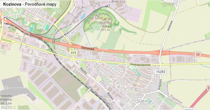Kozinova - záplavové mapy stoleté vody