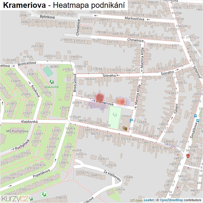 Mapa Krameriova - Firmy v ulici.