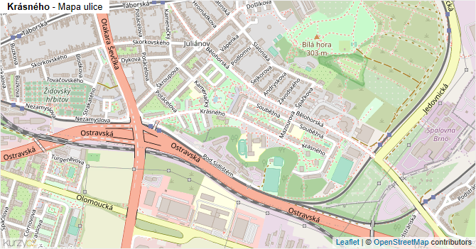 Krásného - mapa ulice