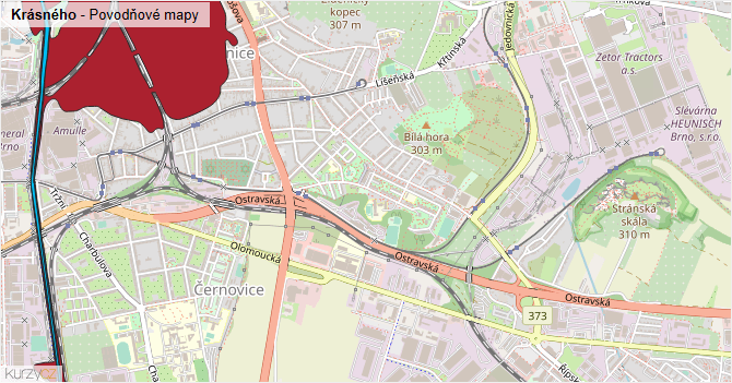 Krásného - záplavové mapy stoleté vody