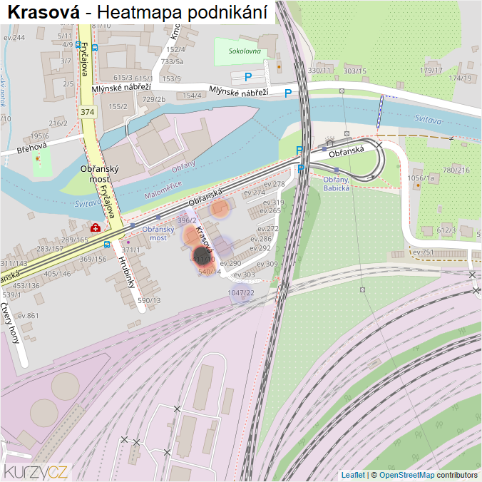 Mapa Krasová - Firmy v ulici.
