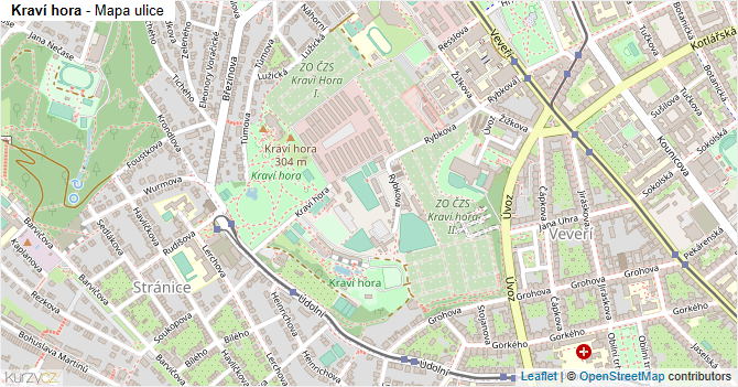 Kraví hora - mapa ulice