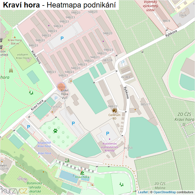 Mapa Kraví hora - Firmy v ulici.
