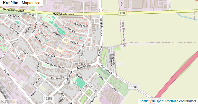 Krejčího - mapa ulice