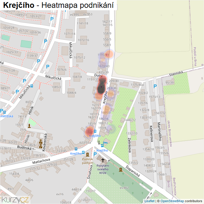 Mapa Krejčího - Firmy v ulici.