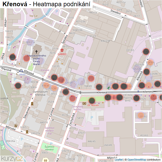 Mapa Křenová - Firmy v ulici.