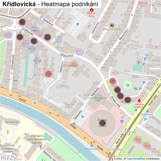 Mapa Křídlovická - Firmy v ulici.