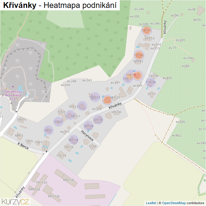 Mapa Křivánky - Firmy v ulici.