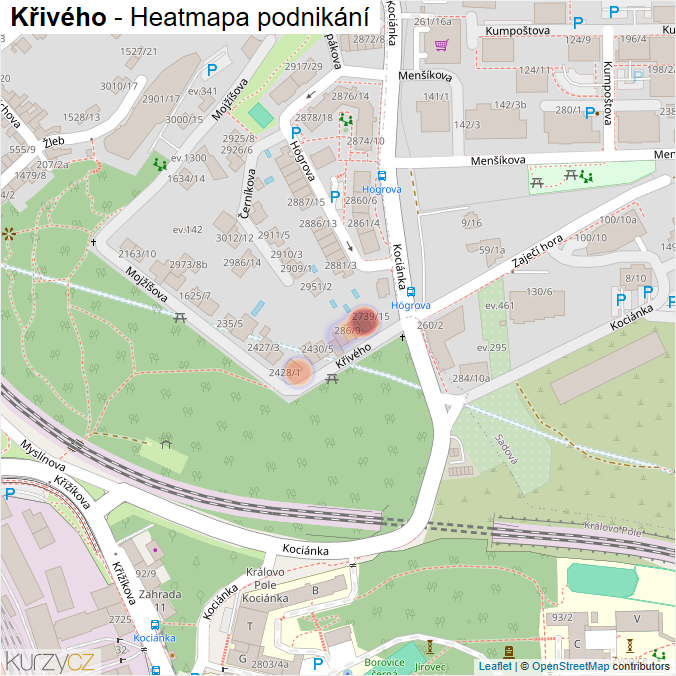 Mapa Křivého - Firmy v ulici.