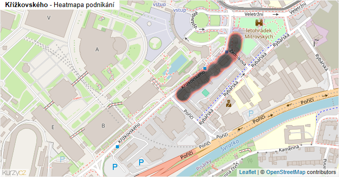 Křížkovského - mapa podnikání