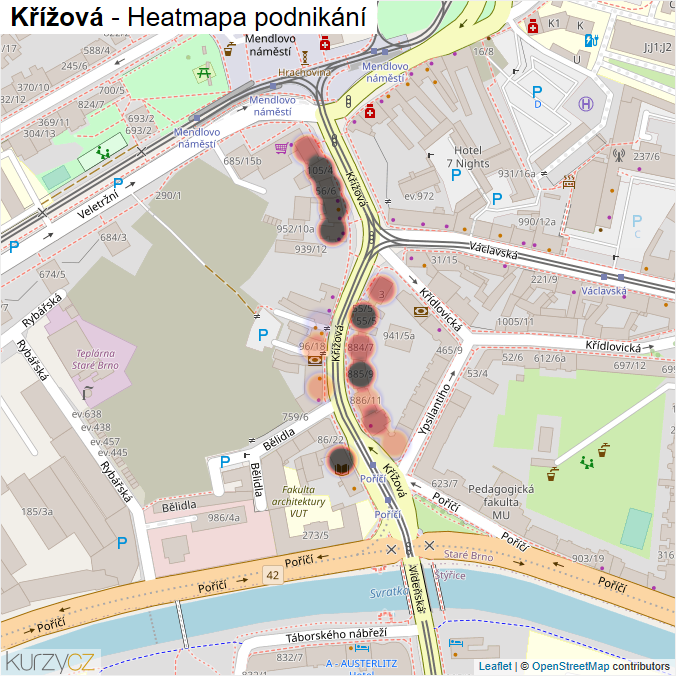 Mapa Křížová - Firmy v ulici.