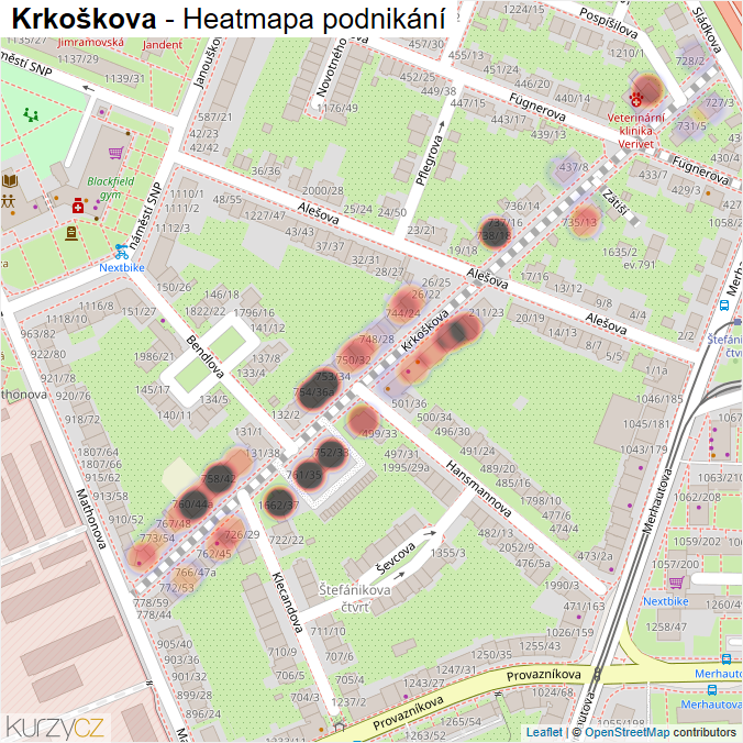 Mapa Krkoškova - Firmy v ulici.