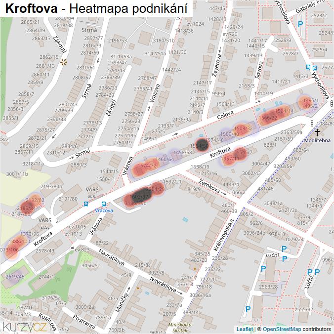Mapa Kroftova - Firmy v ulici.