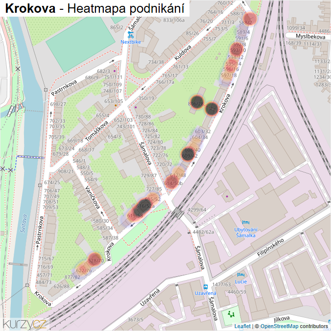 Mapa Krokova - Firmy v ulici.