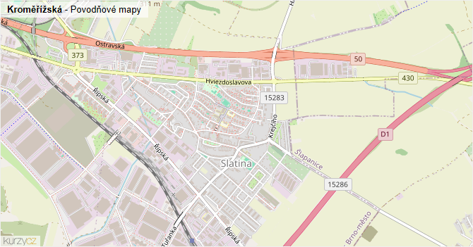 Kroměřížská - záplavové mapy stoleté vody