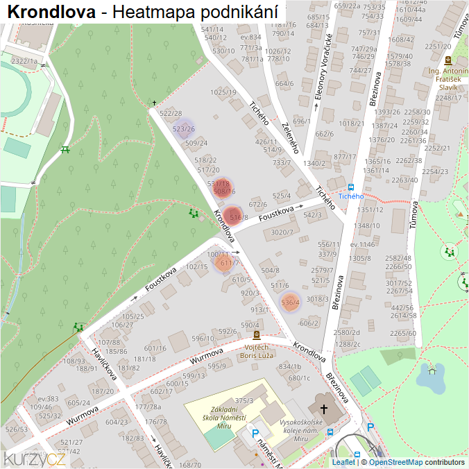 Mapa Krondlova - Firmy v ulici.