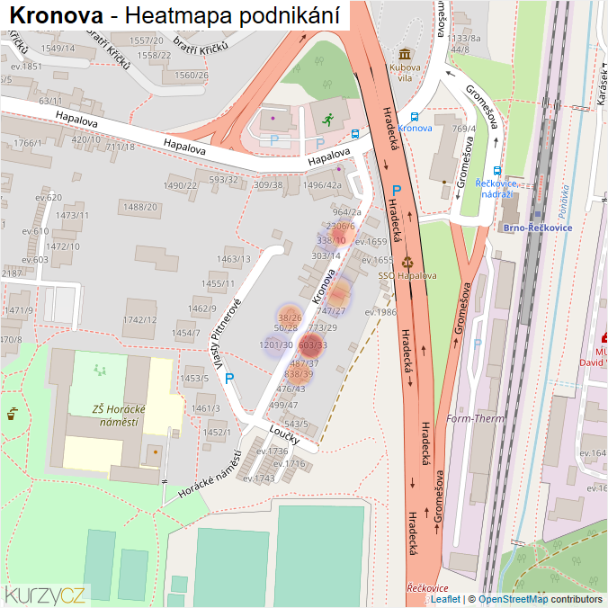 Mapa Kronova - Firmy v ulici.