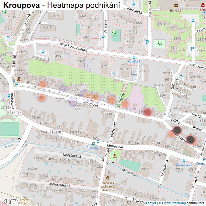 Mapa Kroupova - Firmy v ulici.
