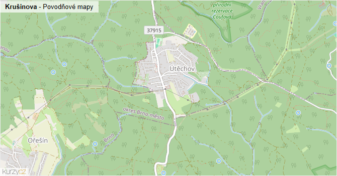 Krušinova - záplavové mapy stoleté vody