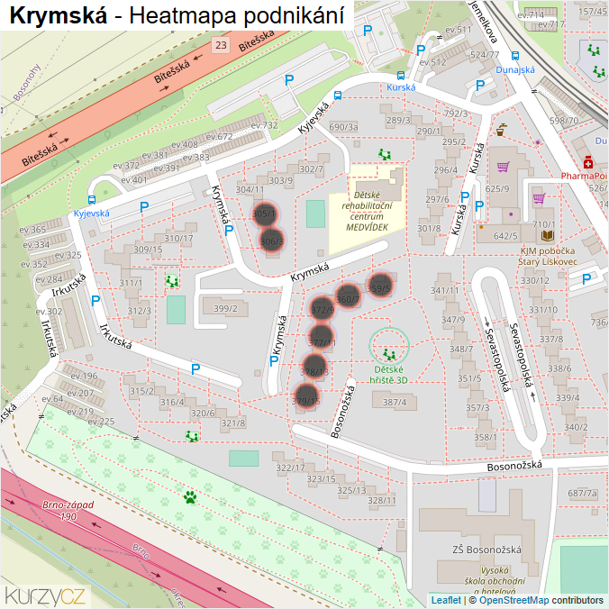 Mapa Krymská - Firmy v ulici.