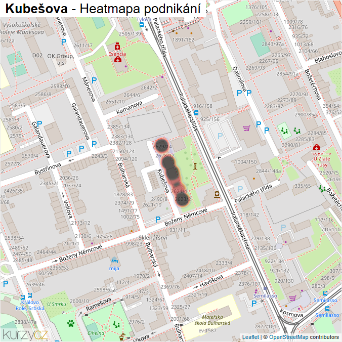 Mapa Kubešova - Firmy v ulici.