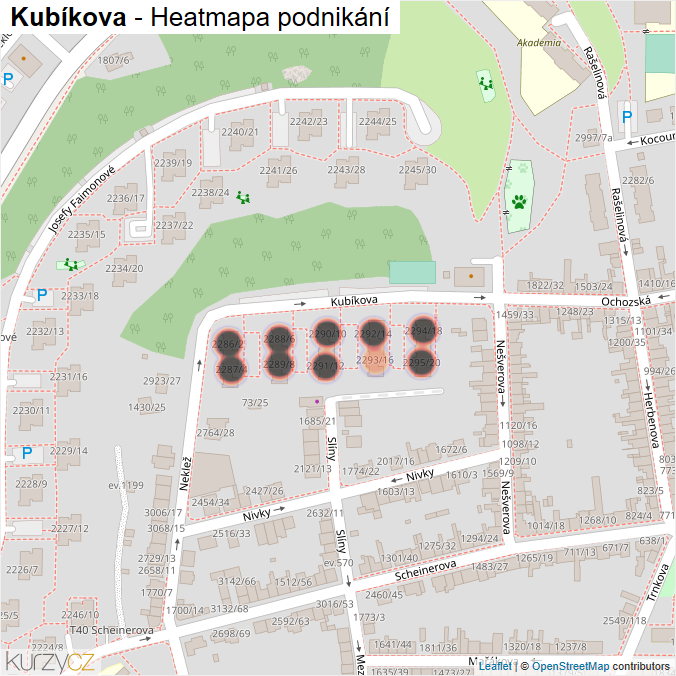 Mapa Kubíkova - Firmy v ulici.
