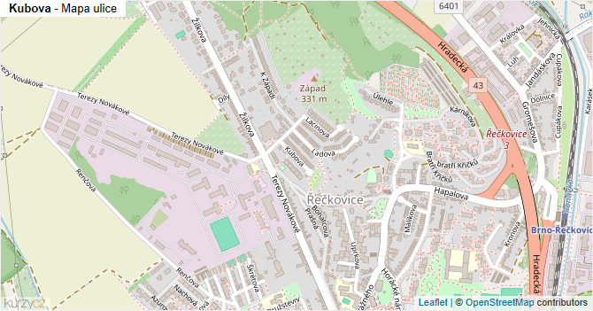Kubova - mapa ulice