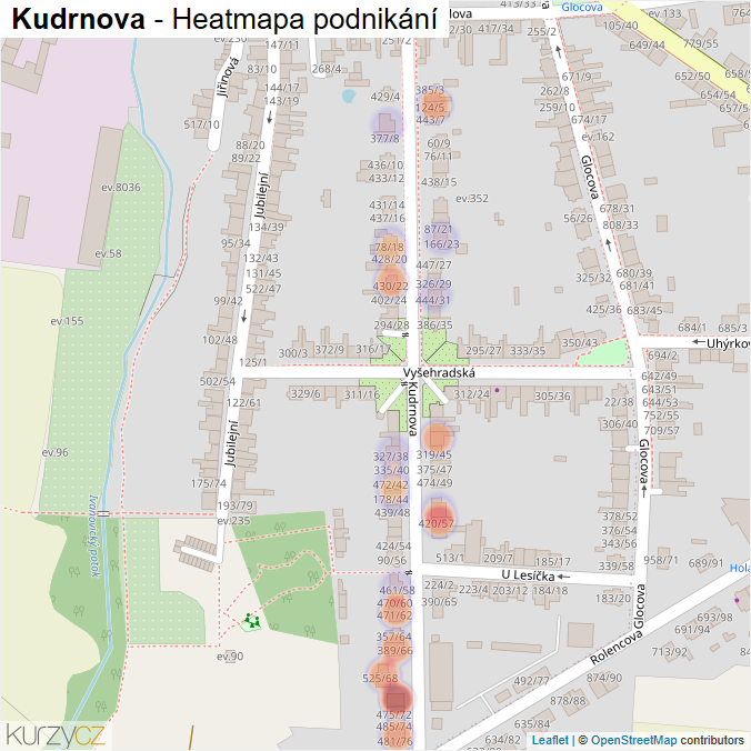 Mapa Kudrnova - Firmy v ulici.