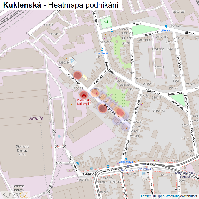 Mapa Kuklenská - Firmy v ulici.