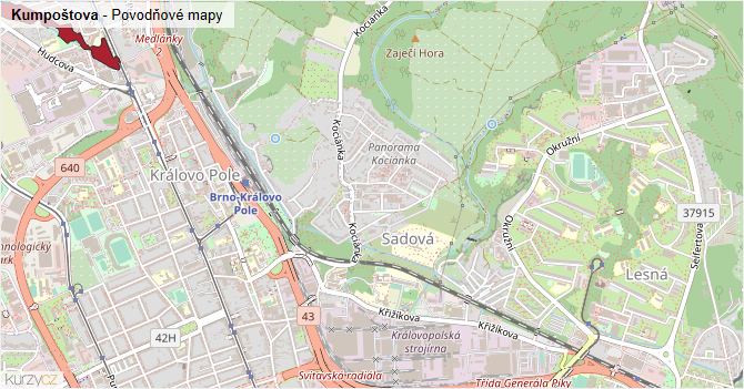 Kumpoštova - záplavové mapy stoleté vody