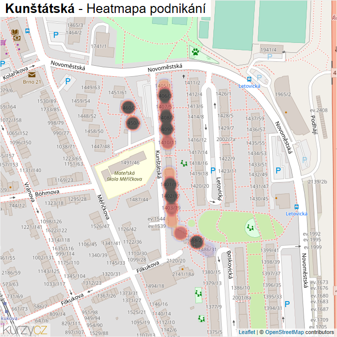 Mapa Kunštátská - Firmy v ulici.