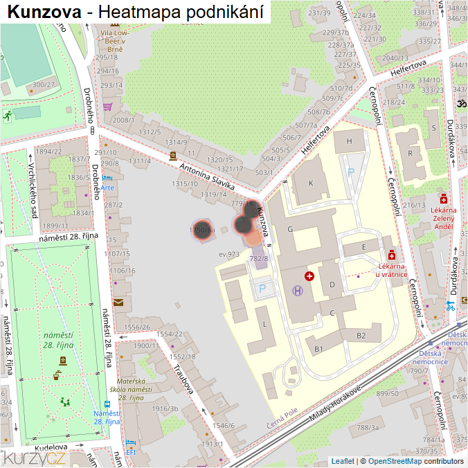Mapa Kunzova - Firmy v ulici.